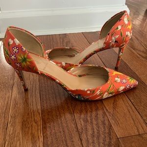 Drake’s for J. Crew Lucie D’Orsay Pumps, orange silk floral print